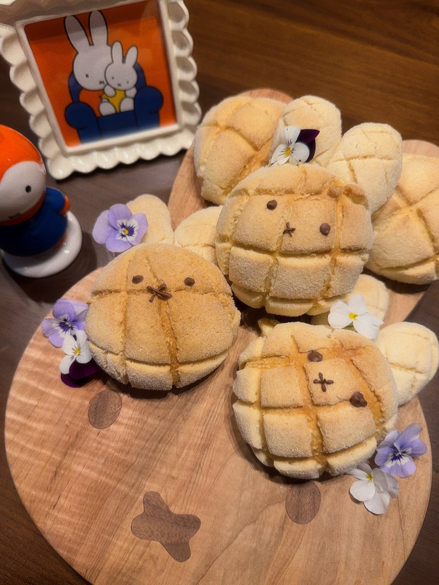 miffy melonpan!!! it’s my first time making it, it got a little toasty but i’m happy 🐰💐
