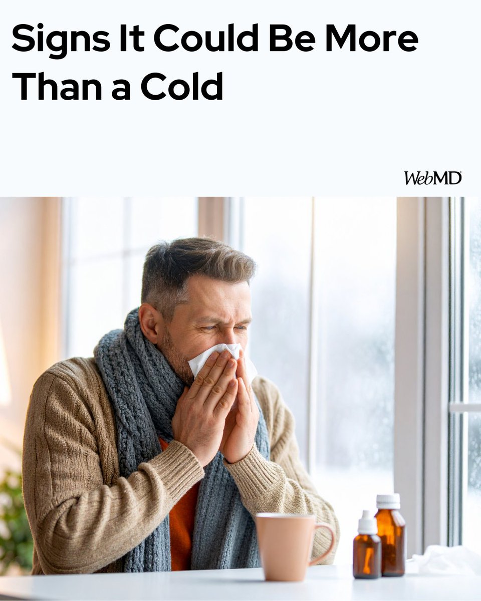 WebMD's tweet image. Could you have a cold or something more like the flu, allergies, bronchitis, sinusitis, or pneumonia? Learn how to tell the difference and signs to watch out for: wb.md/47ZJDNh
