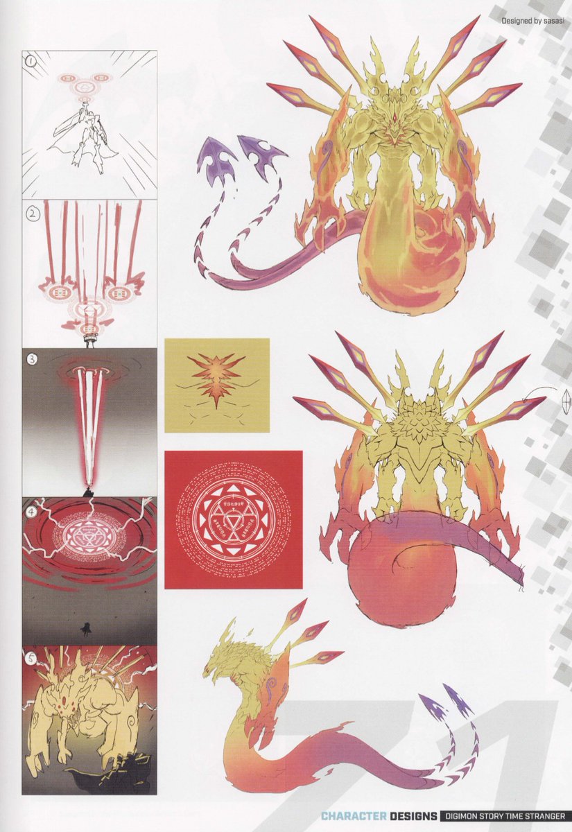 JP_Excelsior's tweet image. Concept art of the Legendary Monsters from Digitalize of Soul - from Digimon Story - Time Stranger Artbook. 

It is designed by Digimon Card Game's artist sasasi, with elements of DORUgoramon and Ouryumon.
#Digimon