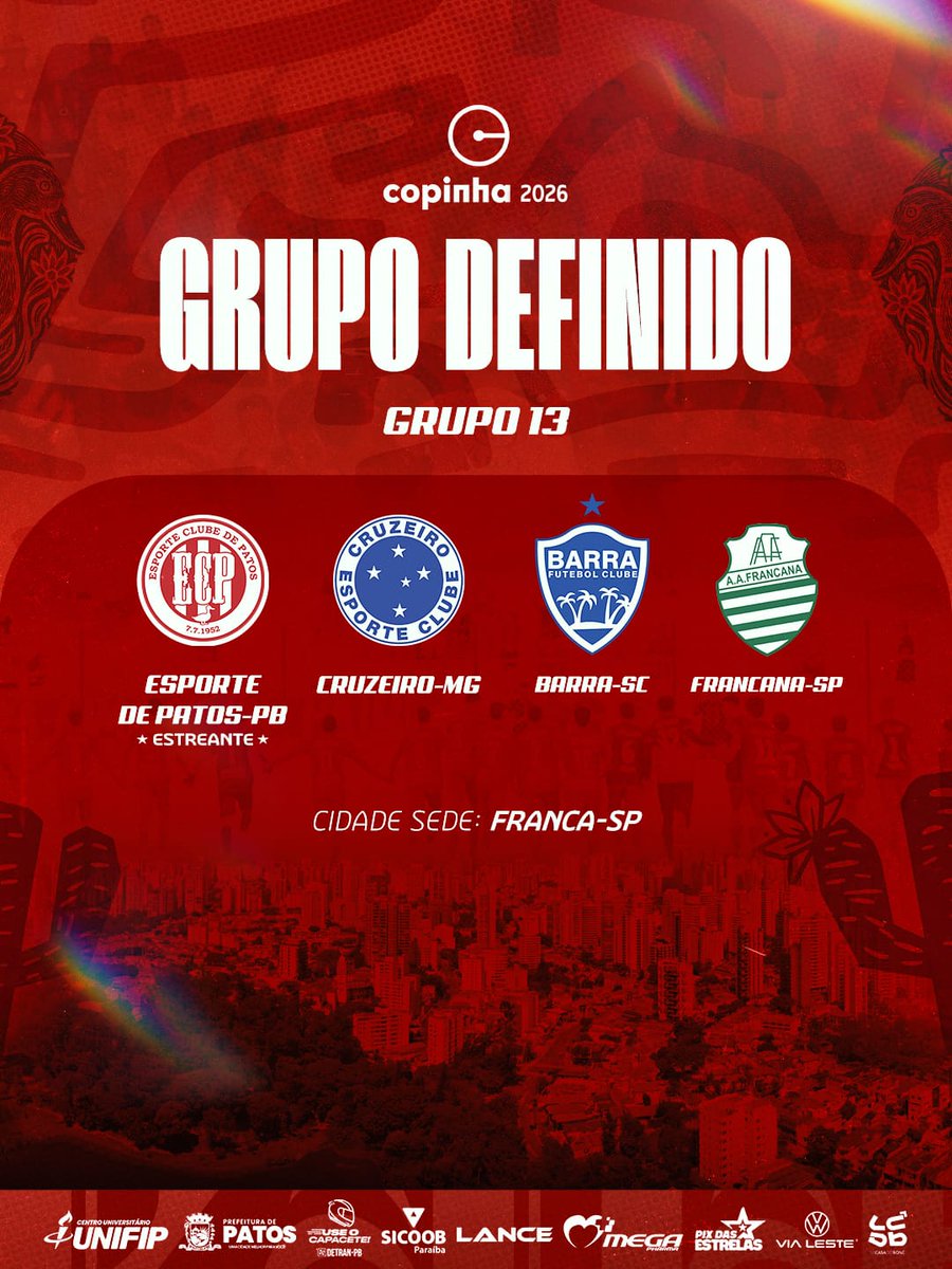 GRUPO DEFINIDO NA <a href="/Copinha/">Copinha</a> 2026! 

#OTerrordoSertão está no Grupo 13 da Copa São Paulo de Futebol Júnior e vai disputar a 1ª fase na cidade de Franca-SP! Nossos adversários serão <a href="/Francana/">Francana</a>, <a href="/barrafc_oficial/">Barra Futebol Clube</a> e <a href="/Cruzeiro/">Cruzeiro 🦊</a>.

Vamos com tudo, Pato! Vamos, #BaseDoPato! ⚽🇵🇪