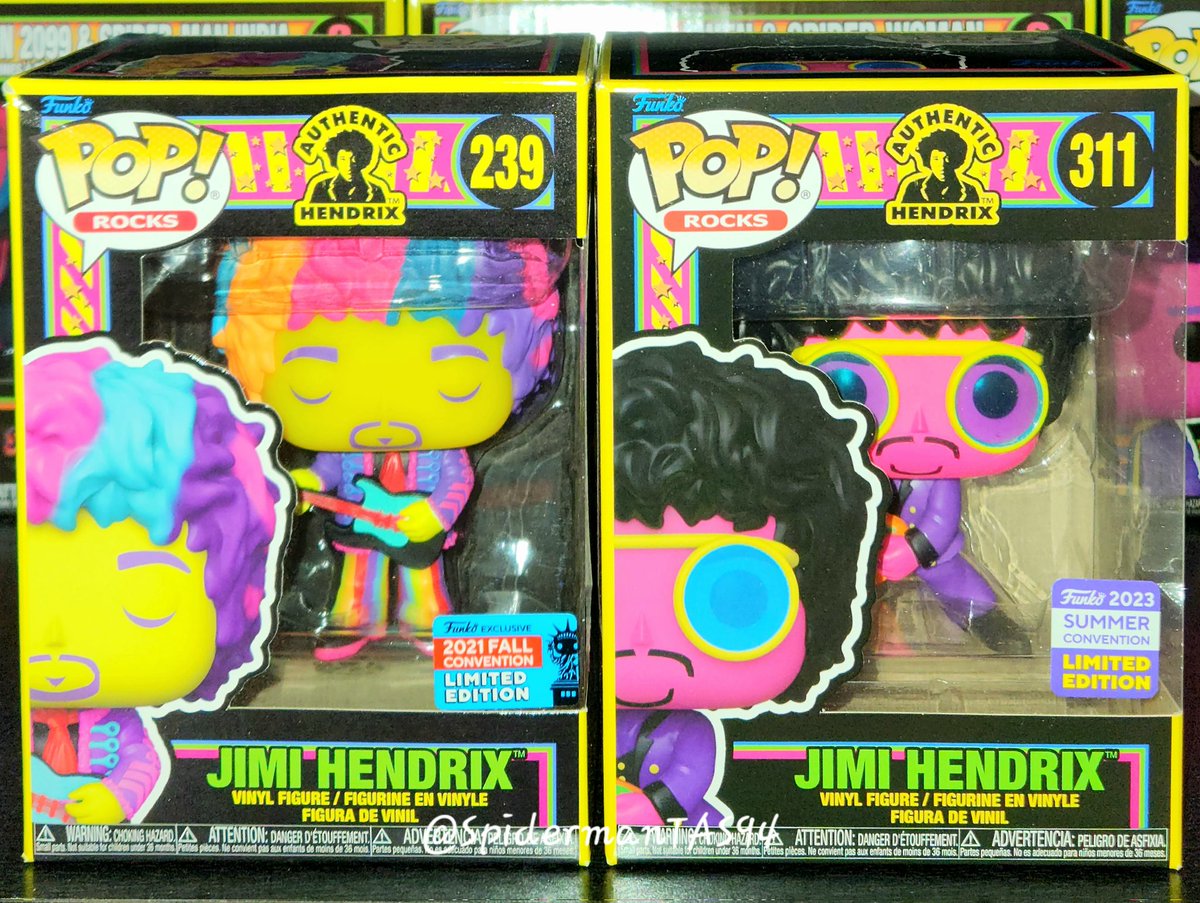 SpidermanTAS94's tweet image. Happy POP! Two's-day!
Week 135: This Thursday is Jimi Hendrix's birthday 🙏🕊🤘🎸

Excuse the early celebration as we feature these two blacklights 🟣🔦

Fall Con 🍂('21)
vs
Summer Con ☀️('23)

#JimiHendrix #Collectibles #FunkoPop #Music #Musician #Guitarist