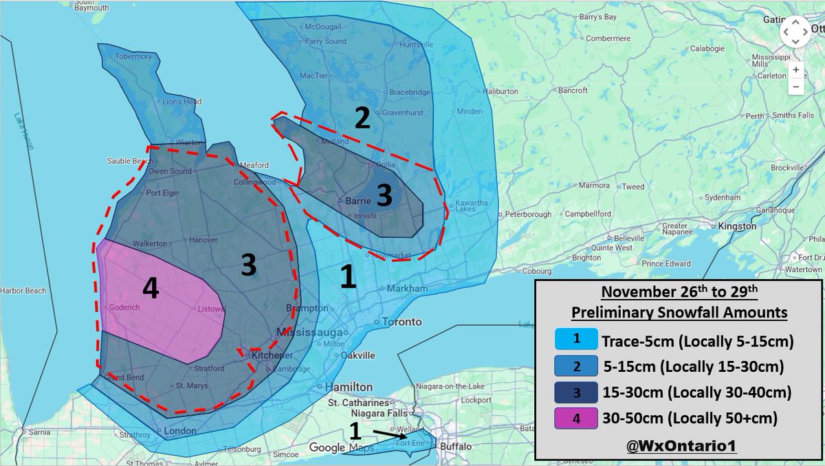 ❄️Updated Snowfall Forecast For the Upcoming Lake Effect Snow Event ❄️

- High Impact LES Event continues to look likely across most of the snowbelts Wednesday PM into Saturday AM 
- Heaviest amounts (Zone 4) will be were the squalls are expected to linger the longest and be the