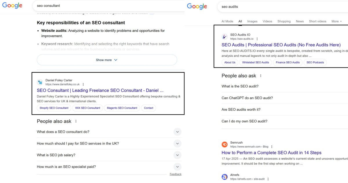 foley_seo's tweet image. I&apos;ve ranked #1 for SEO agency, SEO Services, SEO Consultant, SEO Audits

I dominated for lots of SEO service variations including Gambling SEO specialist, Wordpress SEO specialist etc.

How?

1. I kept my sites hyper-focused on a topic without drowning them in blogs

2. I didn&apos;t…