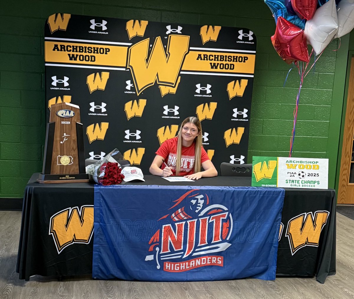 Wood_Vikings's tweet photo. Today we celebrated Wood Girls Soccer Star Paige Eckert who signed on to play DI college soccer at NJIT. The PCL MVP and All State player helped lead her team to its 1st PIAA 2A State Championship on Nov. 14th. Congrats to Paige and her great family! ���@ArchbishopWood⁩ https://t.co/5oXPt9MmkX