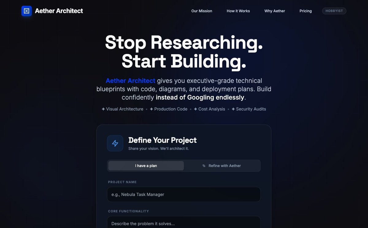a2_zed's tweet image. Beta-Version Launch 🚀

aether-architect.vercel.app

Still testing and iterating.  Using this very app to help me build Verblynx.  Will post all updates here.