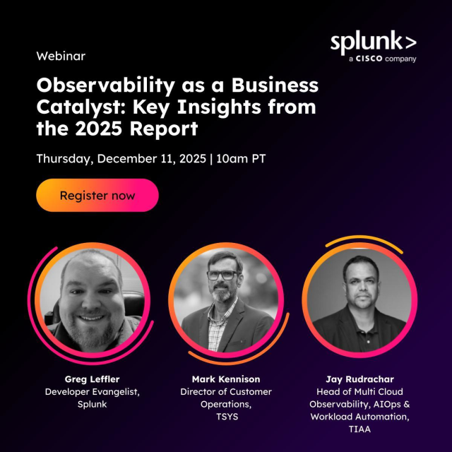 SplunkGov's tweet image. If your observability practice isn&apos;t driving business outcomes, it *might* be time for a reset.

Join us to learn how leading orgs are fueling innovation and improving customer experiences with (you guessed it) observability.

Grab your spot. #SplunkO11y splk.it/4p8IOri