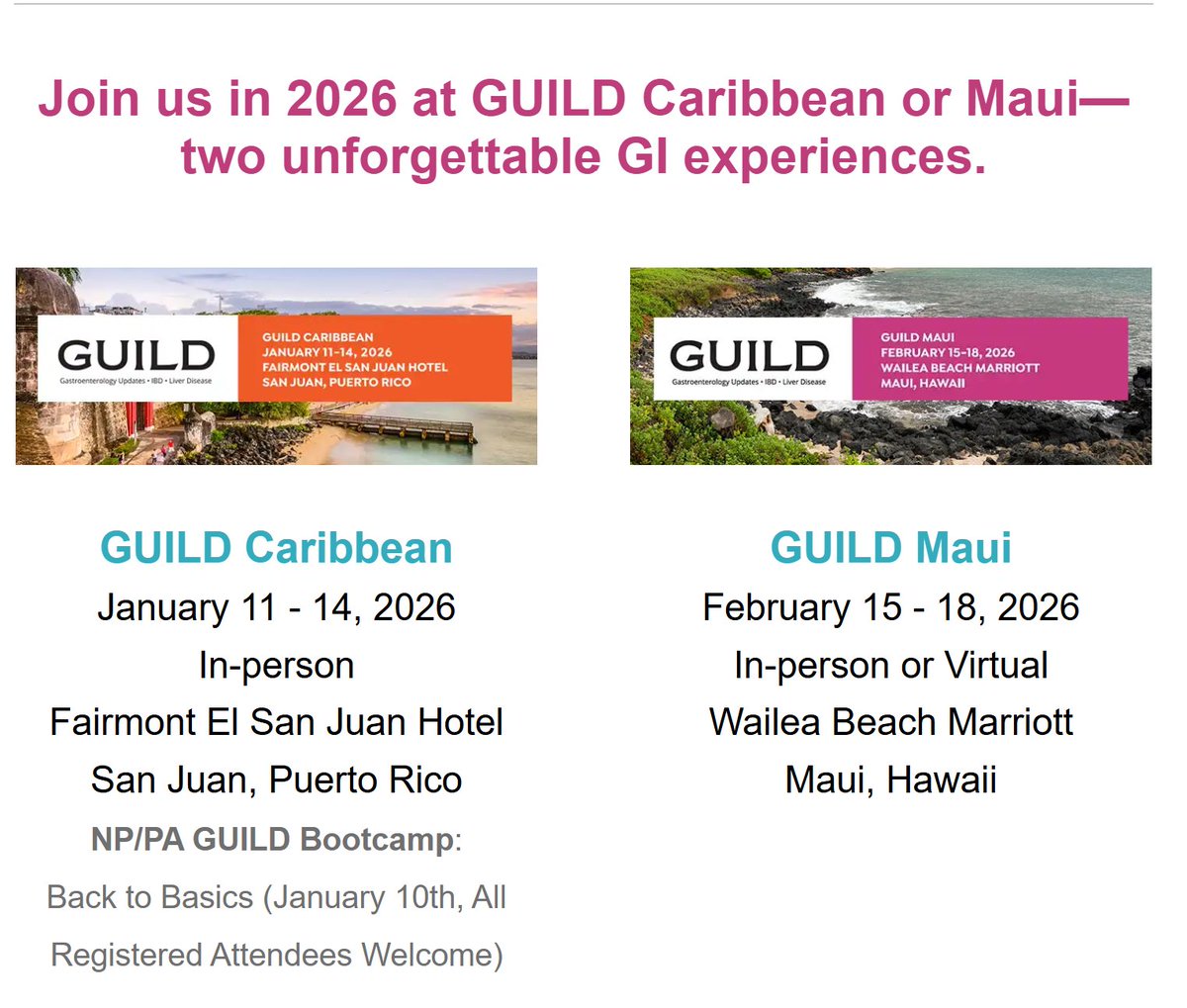 UmaMahadevanIBD's tweet image. And Fellows - remember the deadline to apply for a scholarship to @GuildConference Maui is December 3! This is a workshop so encore abstracts welcome. guildconference.com/2026/fellow-po…