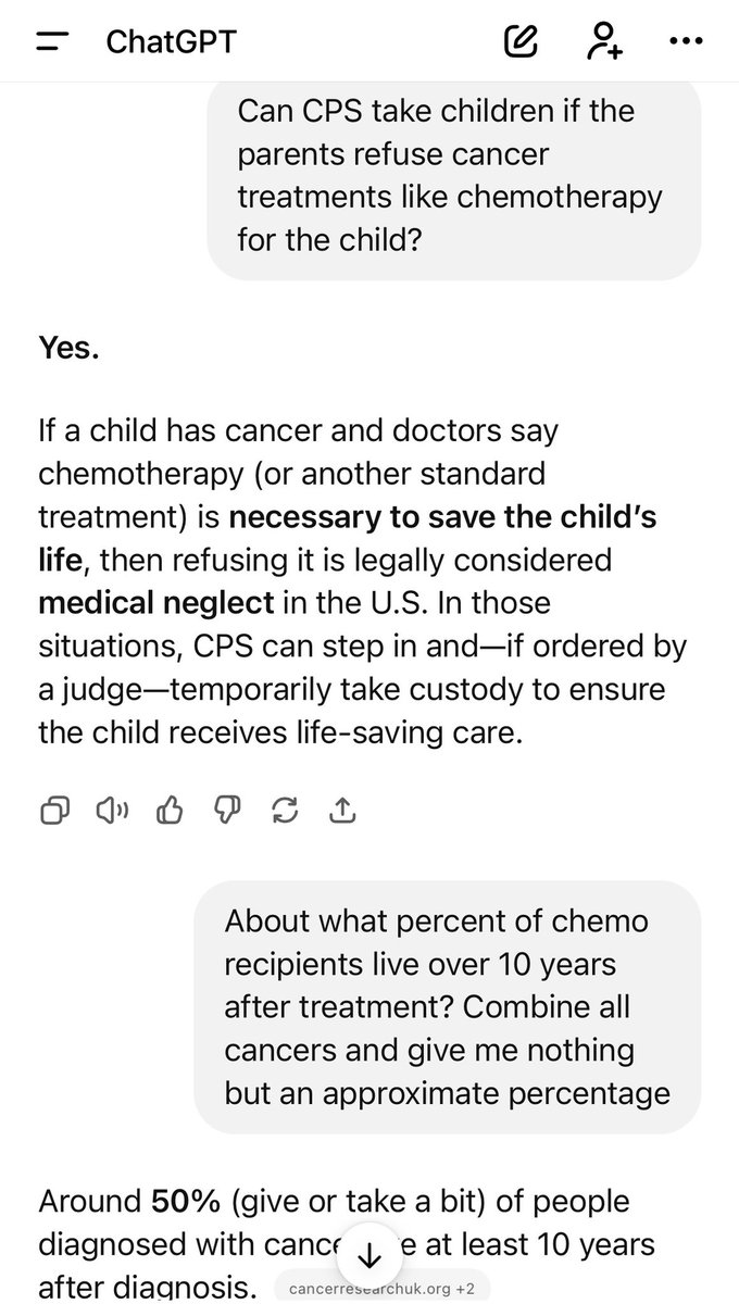 Child protective services can take children from parents who refuse chemotherapy.

Around 50% of people who take chemotherapy will die within 10 years.

THIS IS CRIMINAL!