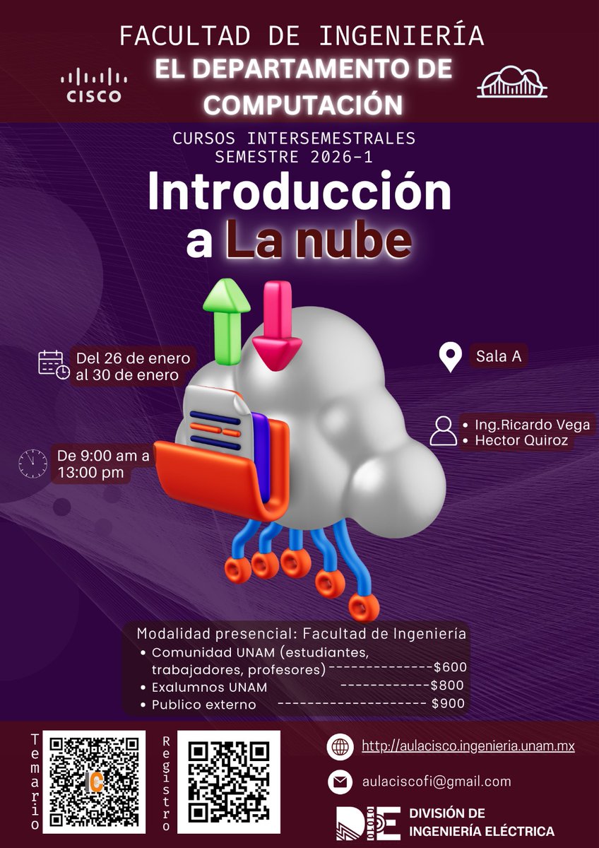die_fi_unam's tweet image. El Departamento de Computación te invita a sus cursos intersemestrales 2026-1:

- Introducción a la nube
- Introducción a Linux
- LaTex