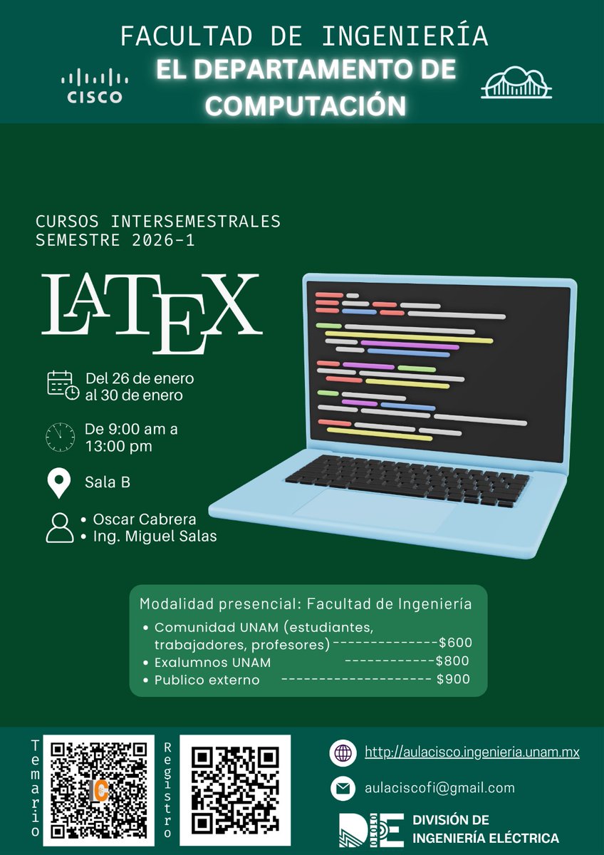 die_fi_unam's tweet image. El Departamento de Computación te invita a sus cursos intersemestrales 2026-1:

- Introducción a la nube
- Introducción a Linux
- LaTex