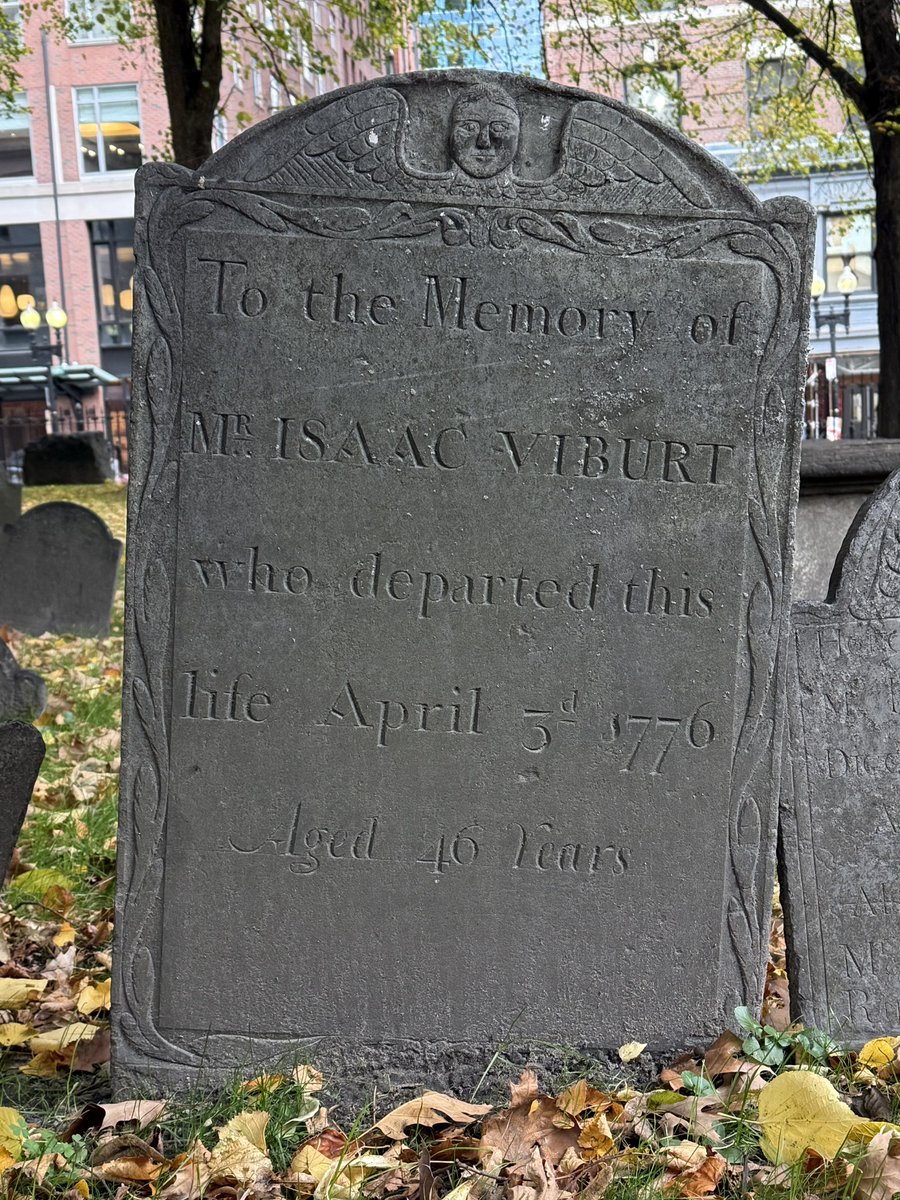 Tombstone of Isaac Viburt, 1776 at Granary Burying Ground 🪦 #TombTuesday 
.
.
.
#TheFreedomTrail #bostonhistory #granaryburyingground