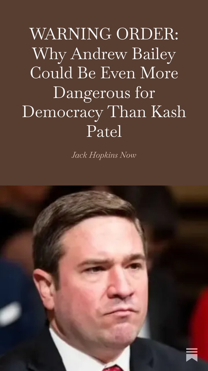 thejackhopkins's tweet image. If you think Kash Patel was bad, wait until you see the man they want to replace him with. Patel was the chaos. Bailey is the control. And control is always more dangerous.👇
JackHopkinsNow.com