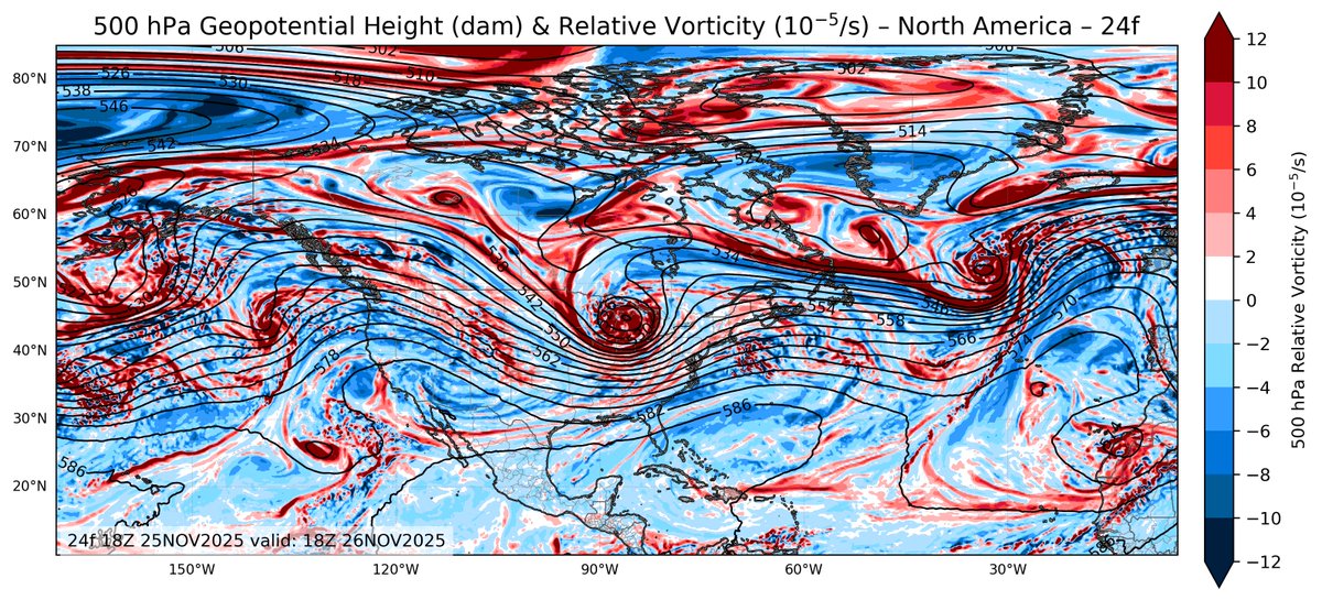 WeatherWiseUsa's tweet image. In the north-central parts of the United States, there is a low pressure center effect and a positive relative vorticity of 500 hPa.
#UnitedStates #Weather #WeatherUpdate #SnowMan譲