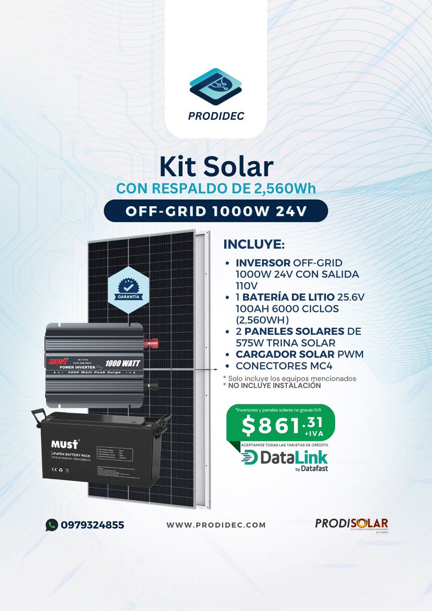 Prodidec's tweet image. Trabaja y realiza tus actividades diarias sin interrupciones. Actualizamos nuestros Kits Solares de respaldo. 
Redes sociales: @prodidec
WhatsApp: 0979324855

Aceptamos pagos con tarjeta de crédito.