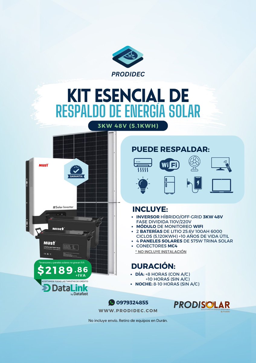 Prodidec's tweet image. Trabaja y realiza tus actividades diarias sin interrupciones. Actualizamos nuestros Kits Solares de respaldo. 
Redes sociales: @prodidec
WhatsApp: 0979324855

Aceptamos pagos con tarjeta de crédito.