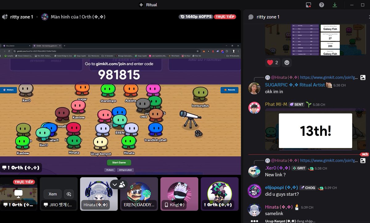 Phat8Web3's tweet image. Yesterday, I participated in game GIMKIT CHAOS at Ritual

⏰Time: 05:00 PM (UTC+7) | November 25, 2025
📍Web Gimkit: gimkit.com/join?gc=981815
📲DC Nickname: Phat MI-M
📲DC Username: trandinh.phat

Answering quizzes helps me gain more knowledge.
@ritualfnd @ritualnet @RitualVietnam