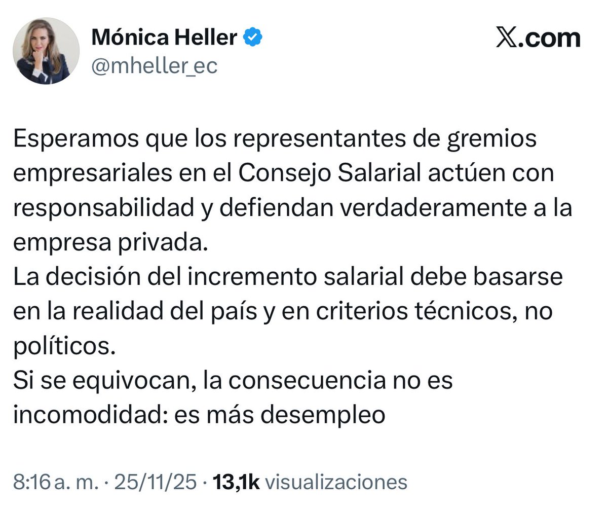 Mónica Heller fue de las primeras en apoyar el trabajo por horas y la eliminación del subsidio al diésel.

Nada más que decir.