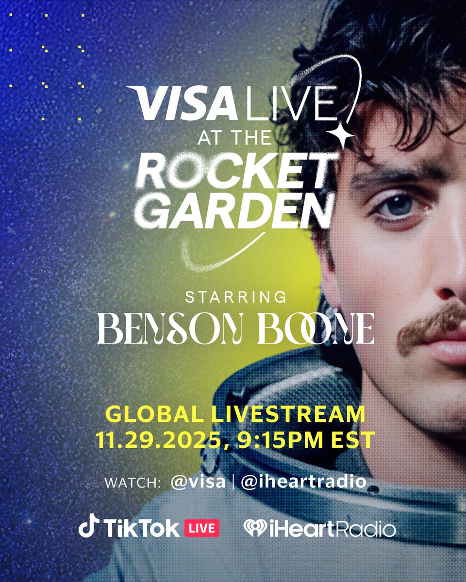 ✨ Countdown starts now! <a href="/bensonboone/">Benson</a> is performing LIVE from the Kennedy Space Center this Saturday! 🚀 

Watch it at 9:15pm ET on our TikTok or <a href="/Visa/">Visa</a>'s account!