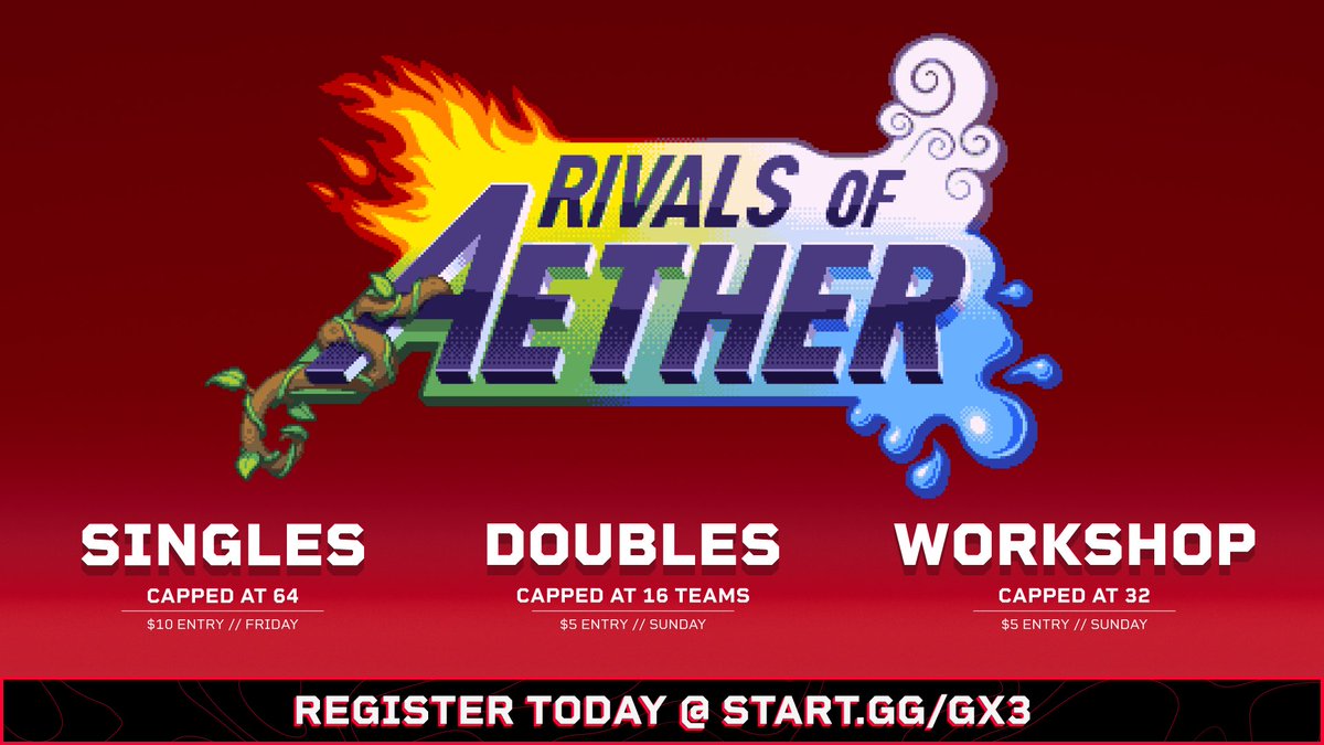 Genesis_Smash's tweet image. RIVALS 1 SINGLES, DOUBLES, &amp;amp; WORKSHOP have been added! 

Each event is capped, and are all 1-day events, which means you can enter with a 1, 2 or 3 day pass

Singles will start Friday, while Doubles and Workshop will take place on Sunday

REGISTER TODAY @ START.GG/GX3