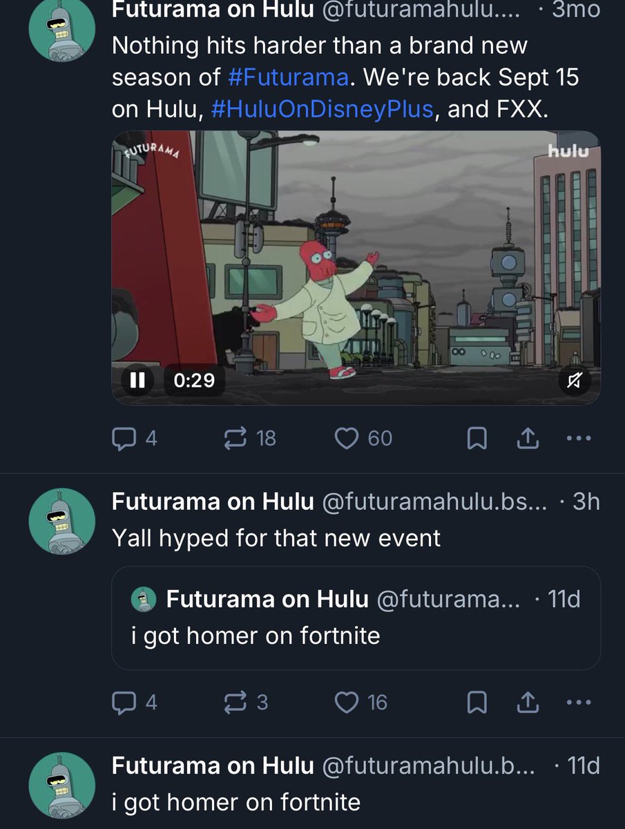JonesyFrotting's tweet image. the futurama bluesky acc really just living in his own bubble