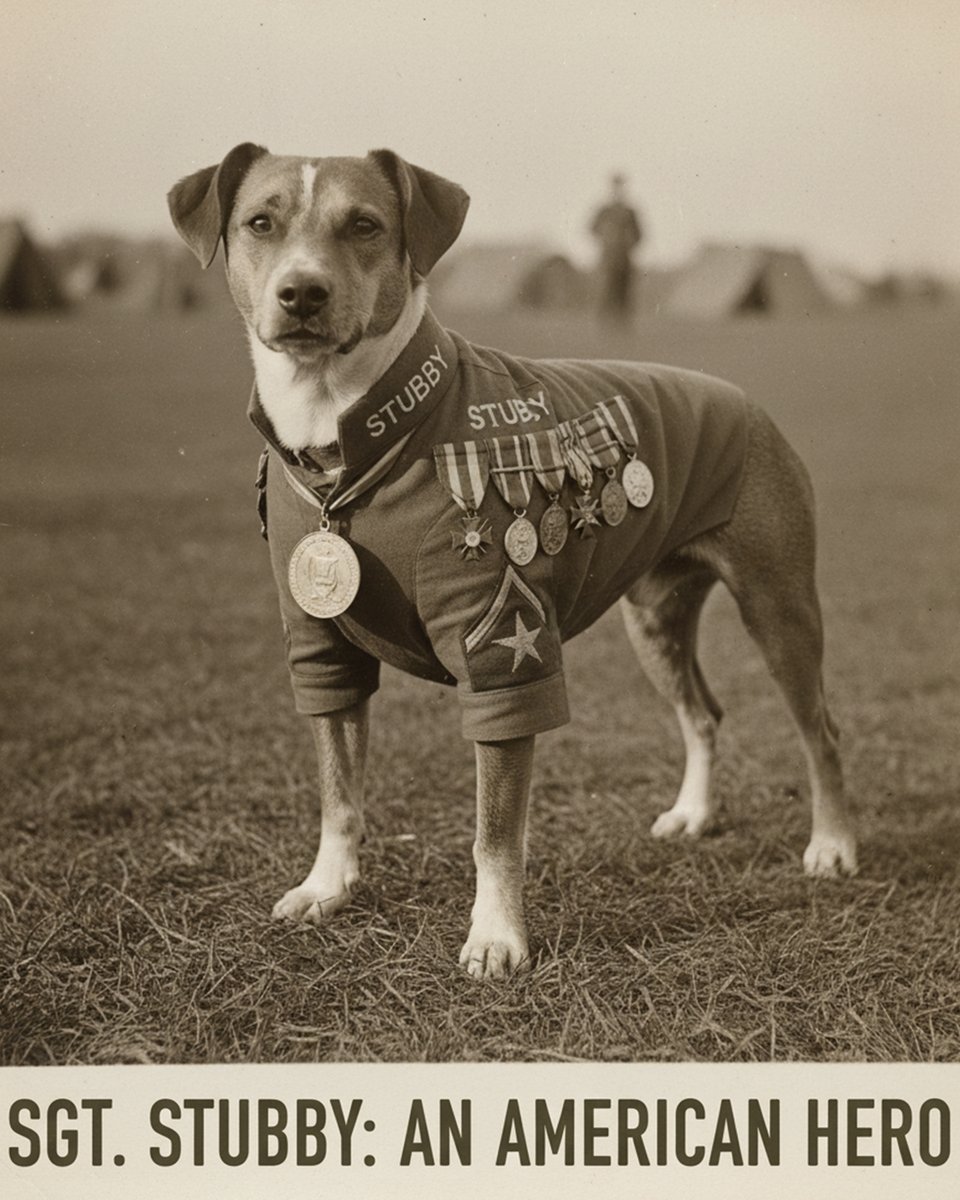 A1PScooperServ's tweet photo. Meet Sgt. Stubby, the decorated WWI hero dog who saved countless lives! 🐾 His incredible true story is one of loyalty and bravery. You have to see this! 👇

Watch the amazing tale here: https://t.co/QOWorhIaud

#SgtStubby #WWICelebrity #HeroDog #AnAmericanHero https://t.co/1hpF111IVD