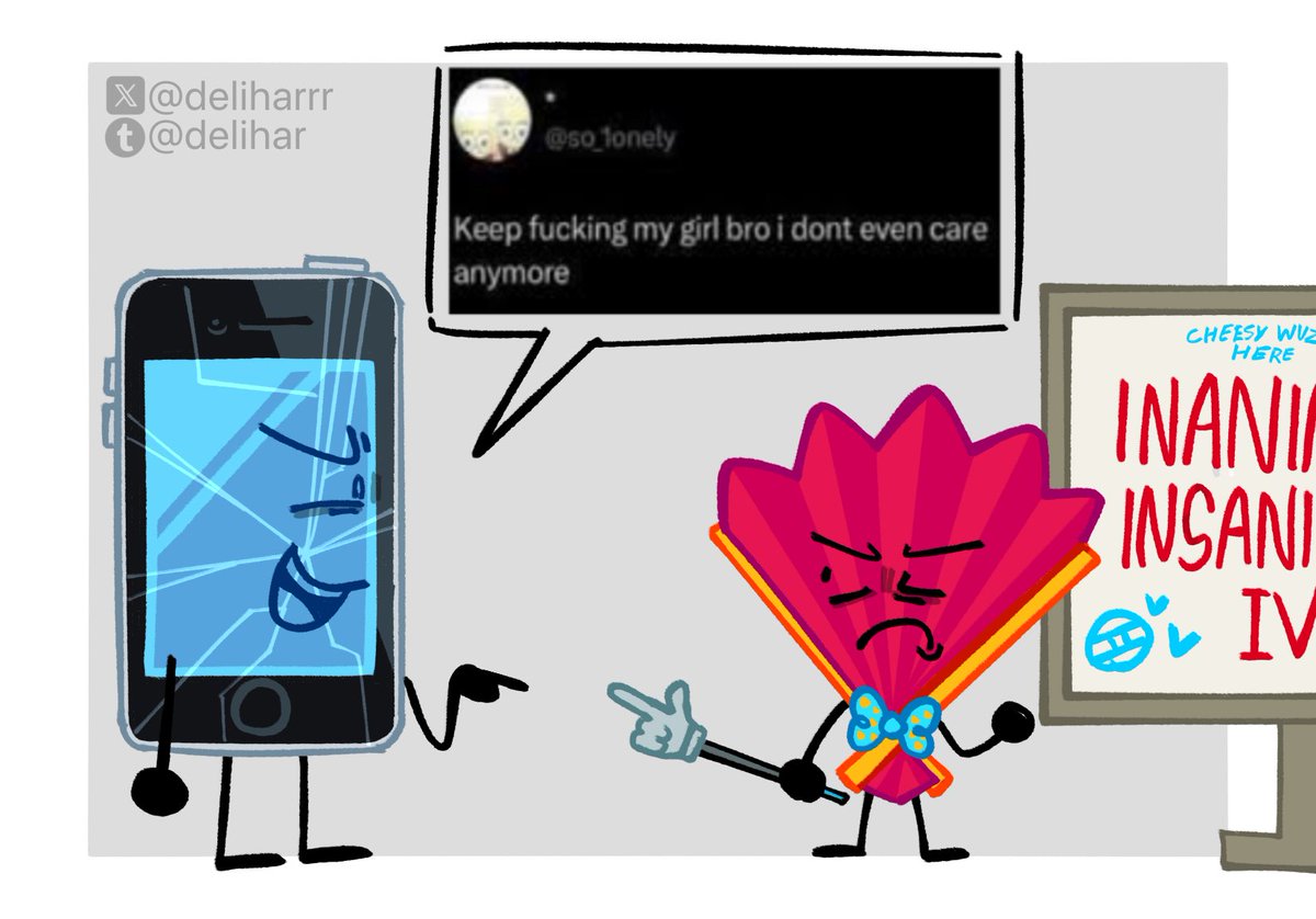deliharrr's tweet image. Drawing Mephone every day until he shows up in season 4 (day 170)

Keep hosting my show bro i dont even care anymore

#inanimateinsanity