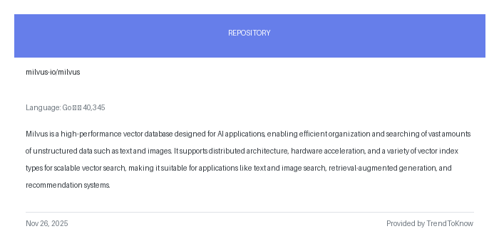 aitrendings's tweet image. milvus-io/milvus

💻 Go

#Milvus #VectorDatabase #AIApplications #OpenSource #GoLang

🔗 trendtoknow.ai