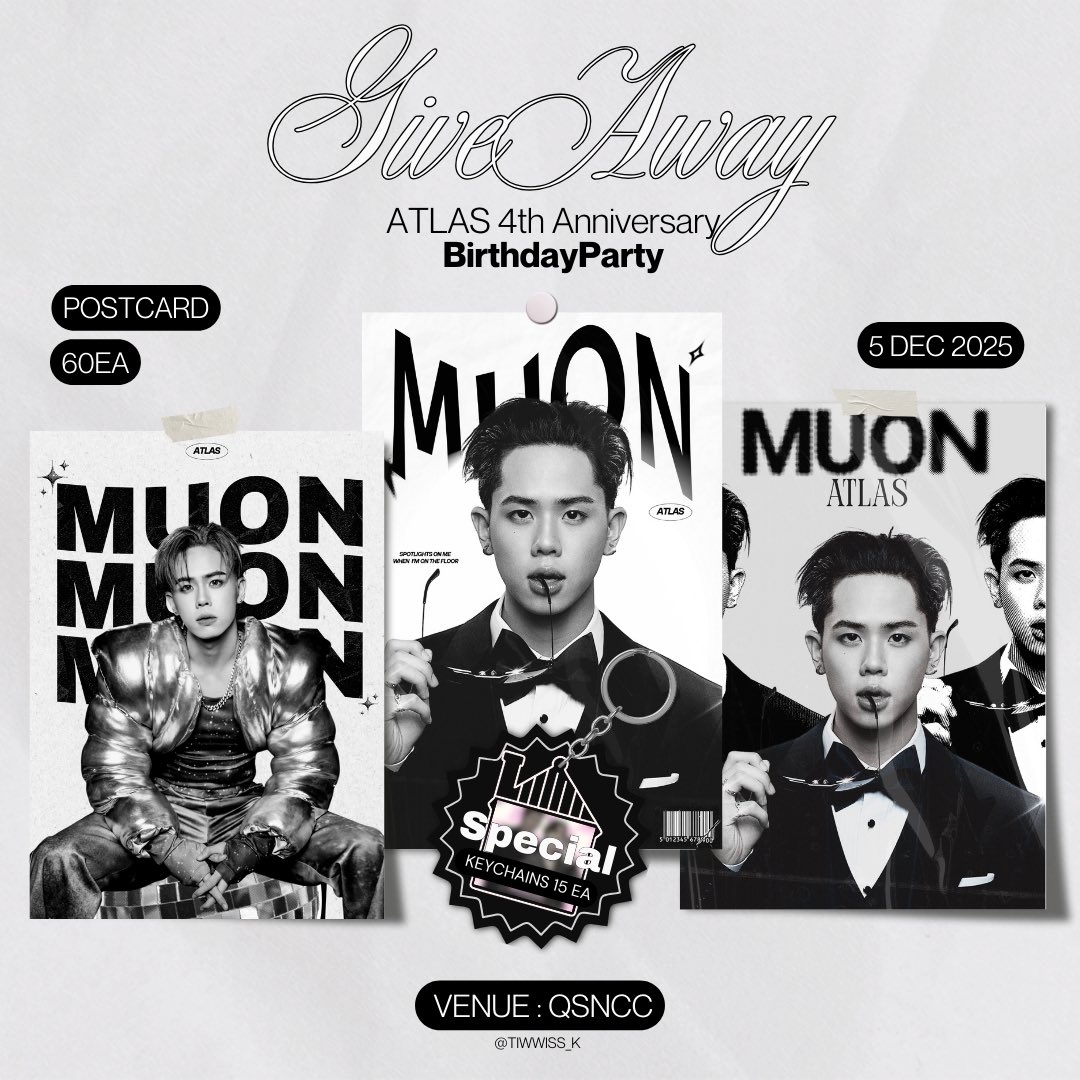 tiwwiss_k's tweet image. 〰️ pls kindly rt ✿

☻︎ Give away 🐯😎
      
      Postcard : 60 EA

📍: QSNCC
🗓️: 5 DEC 2025
⏰: TBA
————
special keychains 🐶🐯 15EA 
————

อยากแจกมากกก มารับกันเยอะ ๆ น้าาา 

#MuonATLAS
#ATLAS_TH #ATLASth 
#giveawayalis 
#ATLASBirthdayParty