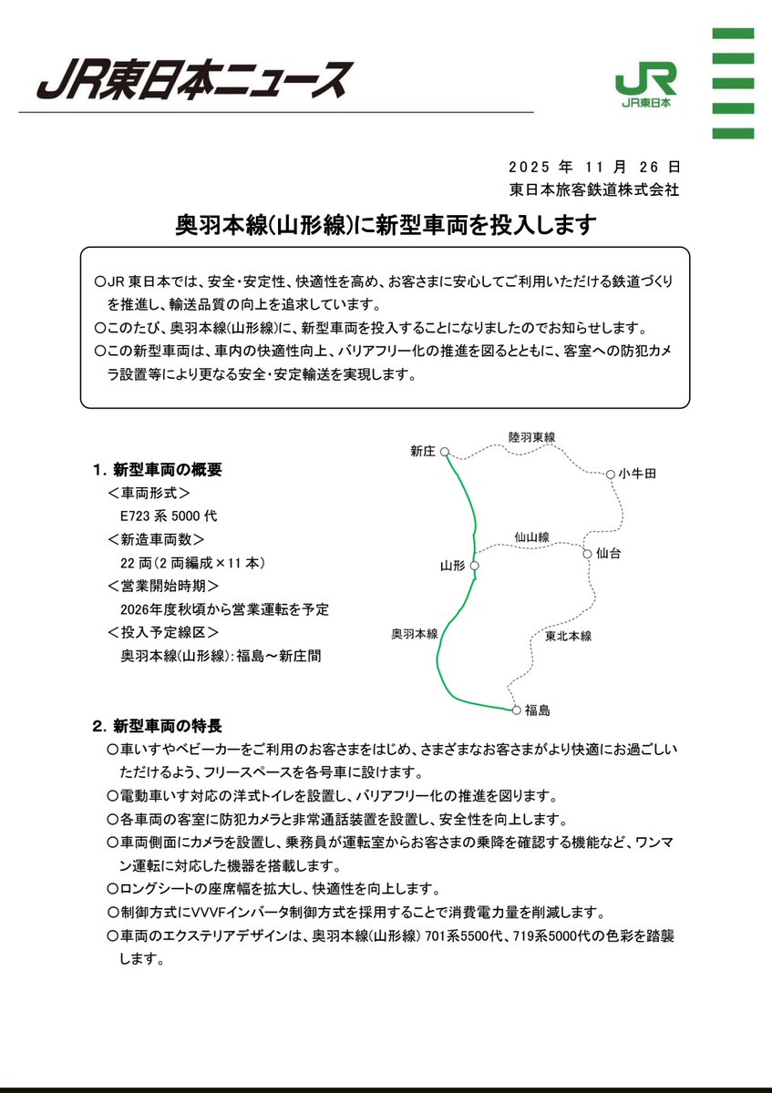 east_japan's tweet image. jreast.co.jp/press/2025/202…

奥羽本線(山形線)に新型車両が来る!?!?
