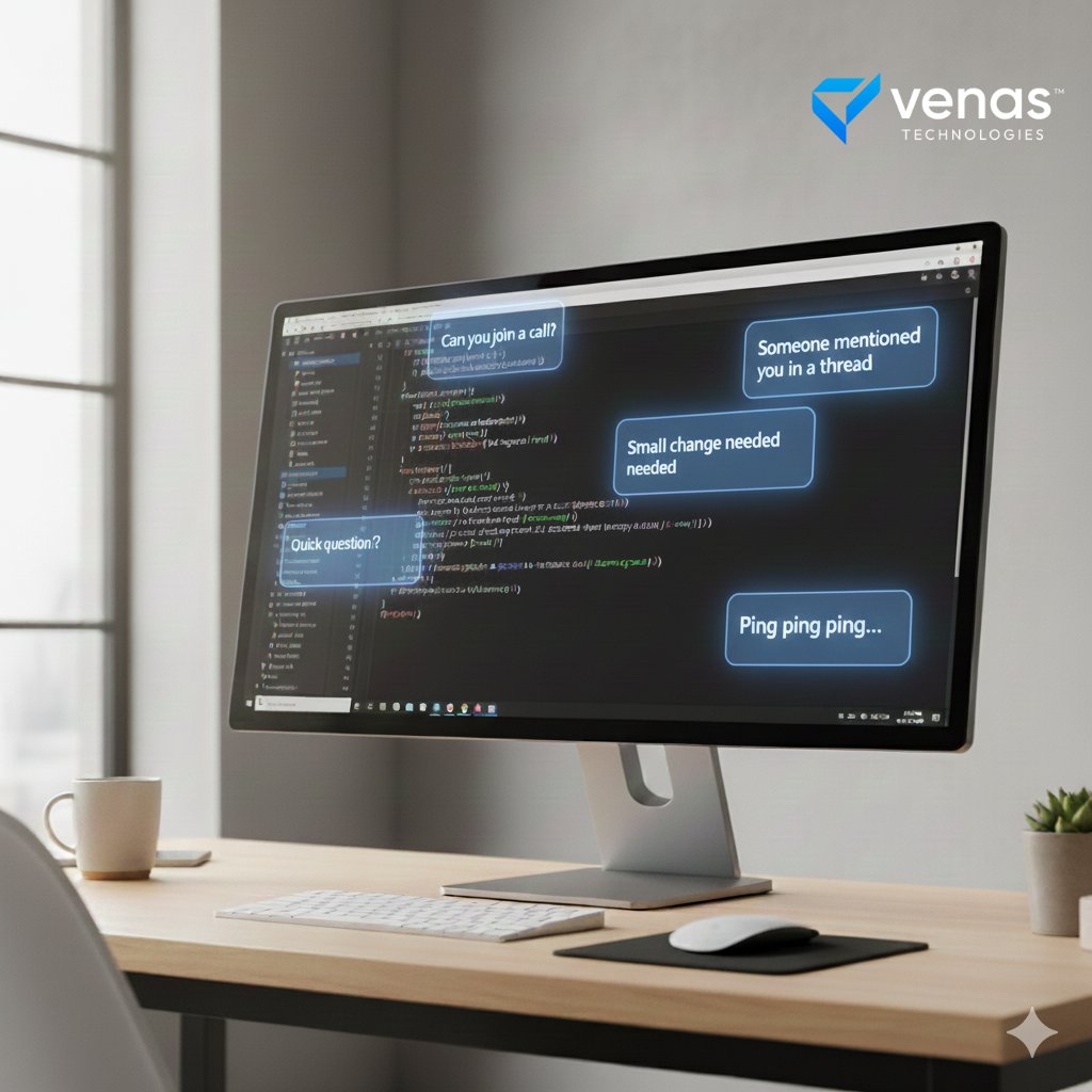 Venas_Tech's tweet image. Seconds of Interruption, Hours Lost
A developer starts fixing a bug.
Five minutes later: “Quick update?”
Then a meeting.
Then another message: “Small change needed.”
By the time they return, their mental map is gone.
Deep work is not a luxury in tech.
#Focus #SoftwareOutsourcing