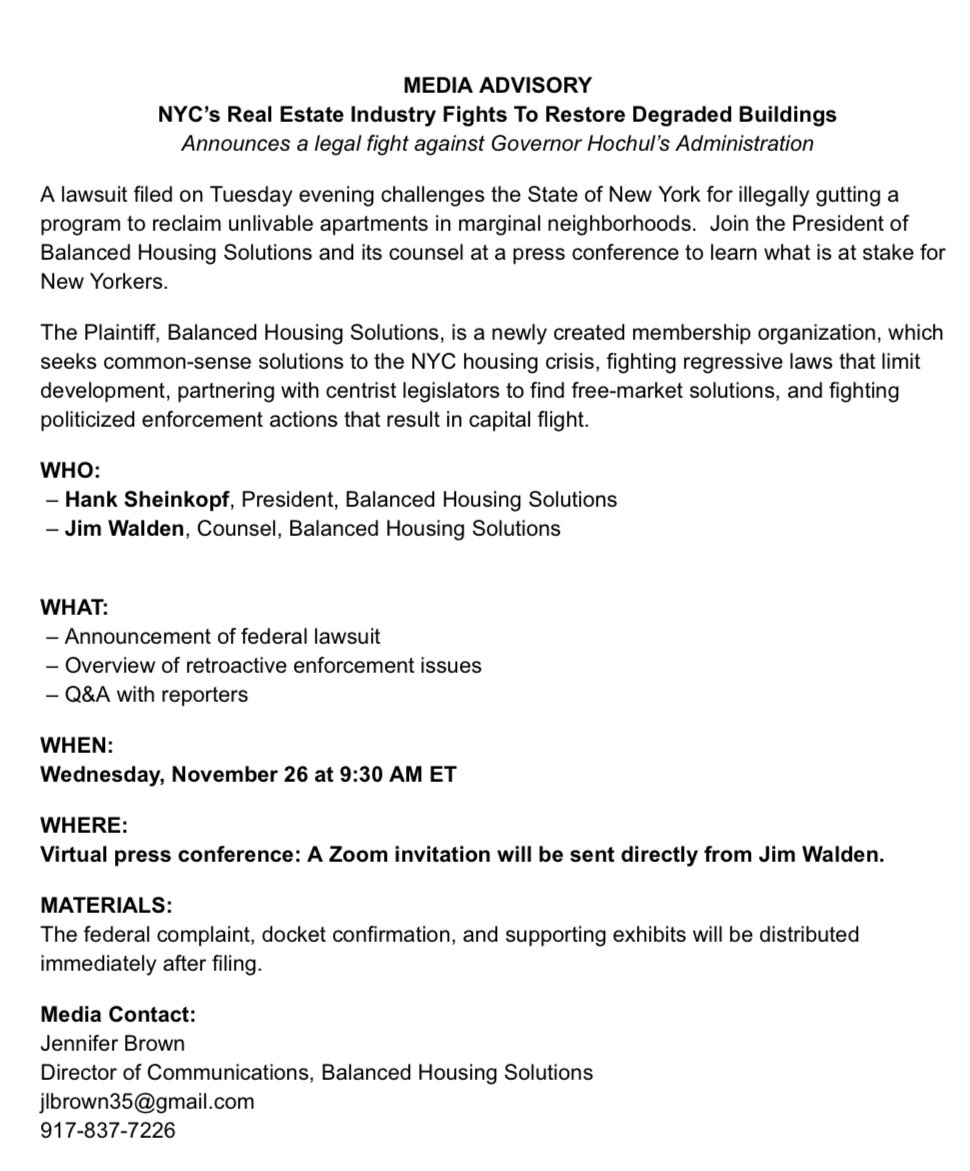 jimfornyc's tweet image. Media Alert!

Tomorrow, the NYC real estate industry strikes back against regressive state action by @GovKathyHochul!  Which makes housing more scarce, and higher cost, especially in outer boroughs.