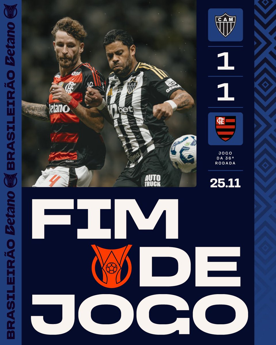 TUDO IGUAL NA ARENA ⚔️

Com direito a gol nos acréscimos, o Flamengo buscou o empate contra o Atlético-MG por 1x1 nos minutos finais, e a disputa pelo título segue viva! 🔥⚽️

📸: Pedro Souza