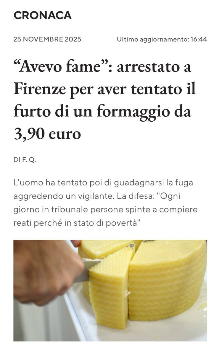 Frances99687883's tweet image. Chi si abbona ad Amazon Business; chi ruba un pezzo di #formaggio al supermercato per #fame. #Firenze #povertà #governofuffa
