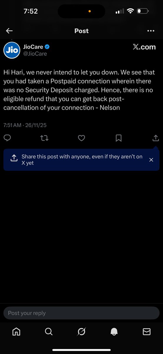 hari03062016's tweet photo. @JioCare See this stupid message and I get it every 30 mins and I have been telling them that it’s a prepaid connection and I asked for an update on the ticket and see the message this guy sends. It’s insane https://t.co/Wv4cBXimR0