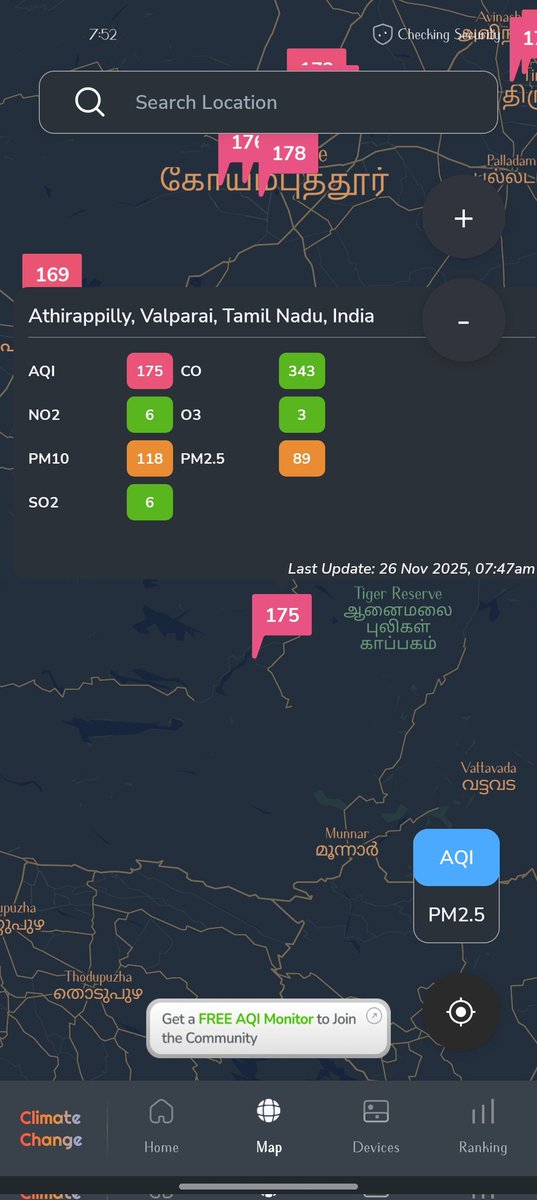 anandb4141's tweet photo. @AQI_India this is like middle of forest. how is the aqi poor here.? Also I see it is way off across Kerala compared to any other source . https://t.co/dvOOwI8uao