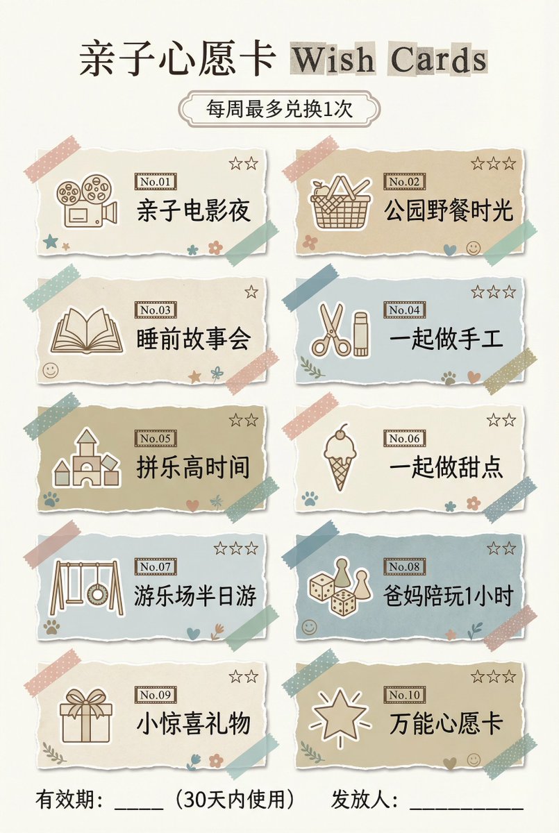 孩子养成好的习惯还需要奖励卡

铁锤叔叔今天又开始研究如何亲子教育了

搞了一个提示词，能控制细节，风格

你们搬运到小红书的，我在小红书有账号了，麻烦注明出处

老规矩，提示词放评论区