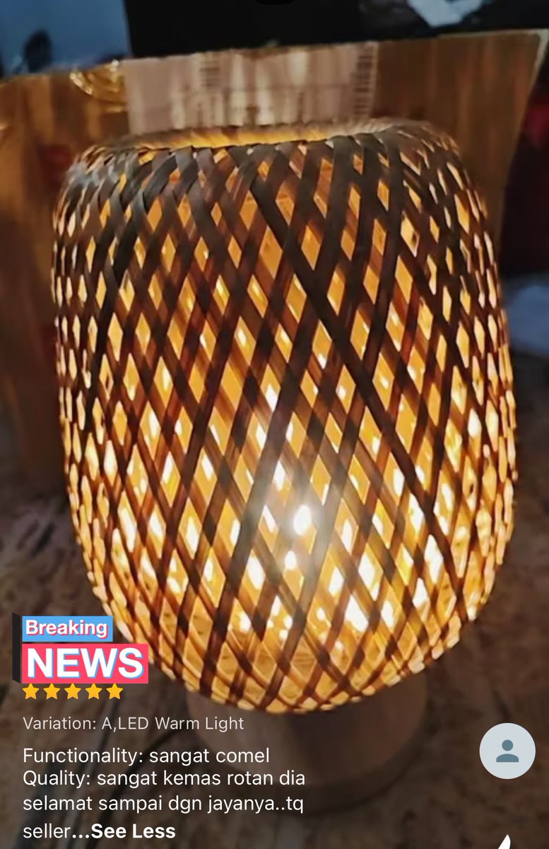 ZulafiqRogingon's tweet photo. Tengah2 scroll shopee, ternampak ada satu seller ni jual lampu rotan as a deco dalam rumah. Then scroll lah bawah untuk tengok customer feedback.

Nahh,with the price,sangat2 lah berbaloi,cantik giler weyh,tengok lah abang ni review,should I get one? https://t.co/ZhQow0JMqQ