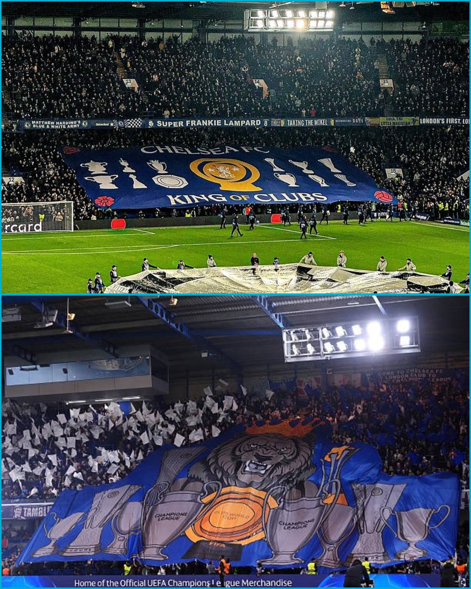 SiaranBolaLive's tweet photo. Tifo Chelsea #UCL 

KING OF CLUBS 

Menamatkan Semua Potensi Trophy🏆🏆🏆🏆🏆🏆🏆🏆🏆🏆🏆🏆🏆🏆 https://t.co/v68ziW4tSn