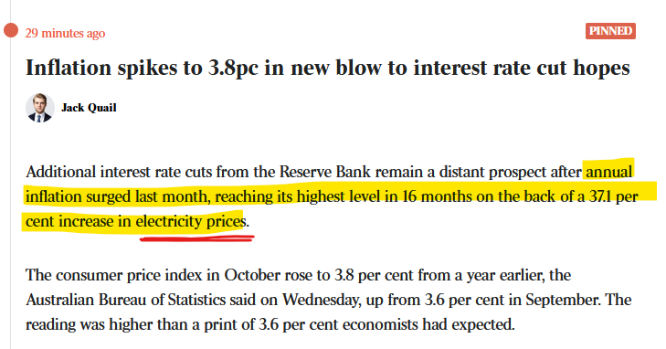 matt_barrie's tweet image. Housing up 5.9%, new mortgages 45% of pre-tax hh budget
Electricity up 37%
Clothing 5.4%
Education 5.4%
Health 4%
Gold (true inflation) 12% per annum last 15 years

somehow inflation 3.8% 🤡