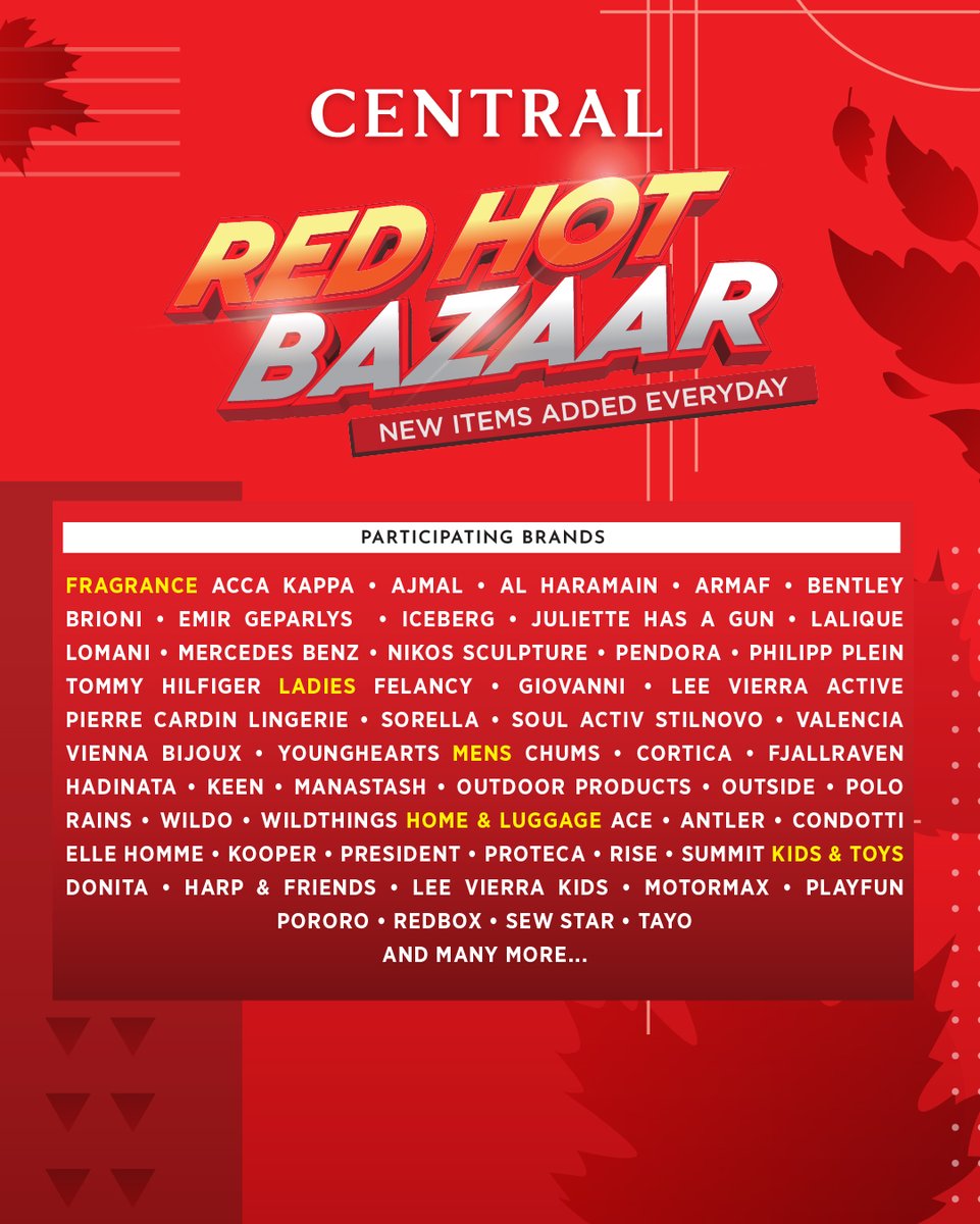 Get ready for the Central Red Hot Bazaar at Lippo Mall Kemang!🔥

Enjoy up to 70% OFF on selected items and get IDR 50,000 Cash Discount Coupon.
T&amp;Cs apply.

 17–30 November 2025

#RedHotBazaar #KemangVillage #CentralDepartmentStore #Sale