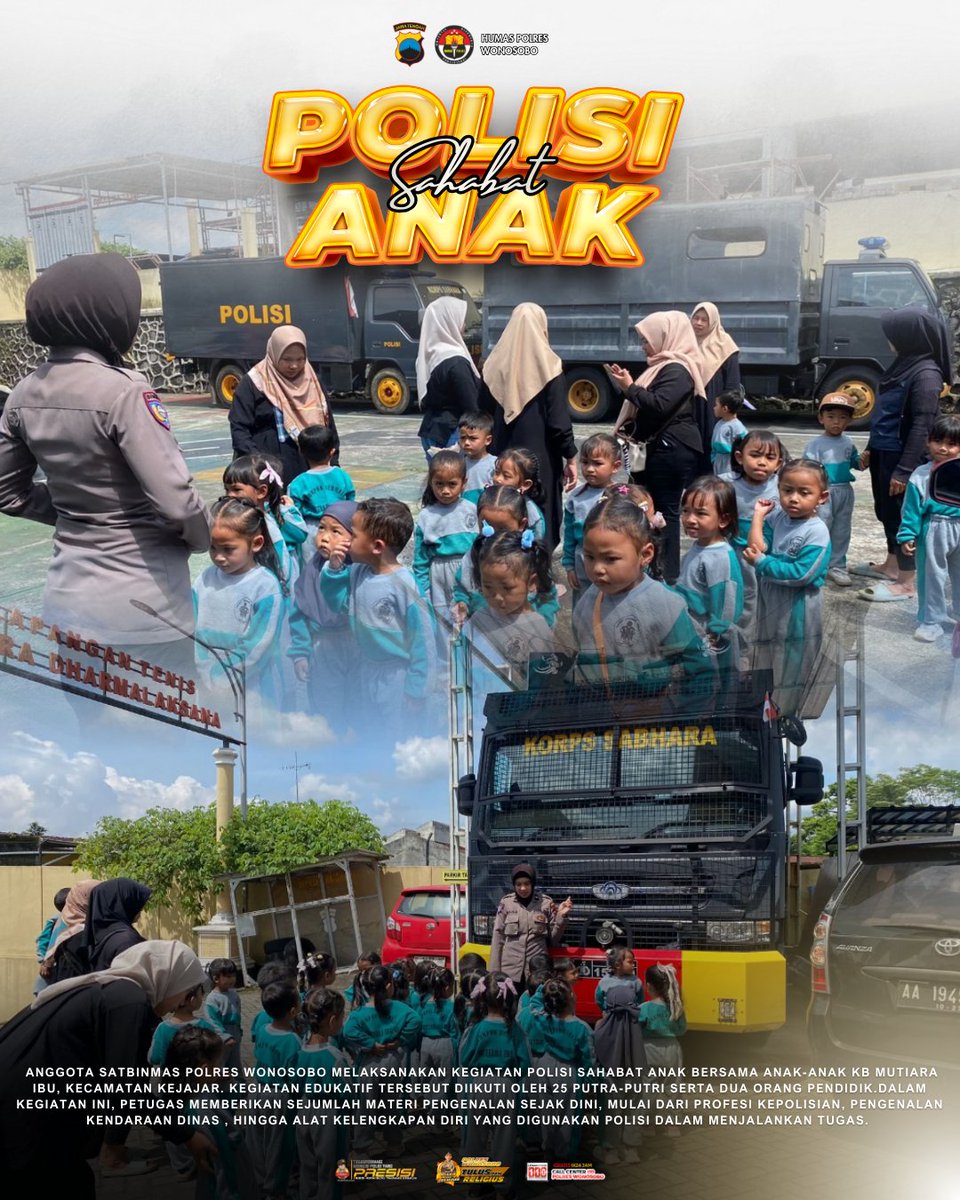 WONOSOBO — Anggota Satbinmas Polres Wonosobo melaksanakan kegiatan Polisi Sahabat Anak bersama anak-anak KB Mutiara Ibu, Kecamatan Kejajar. Kegiatan edukatif tersebut diikuti oleh 25 putra-putri serta dua orang pendidik.