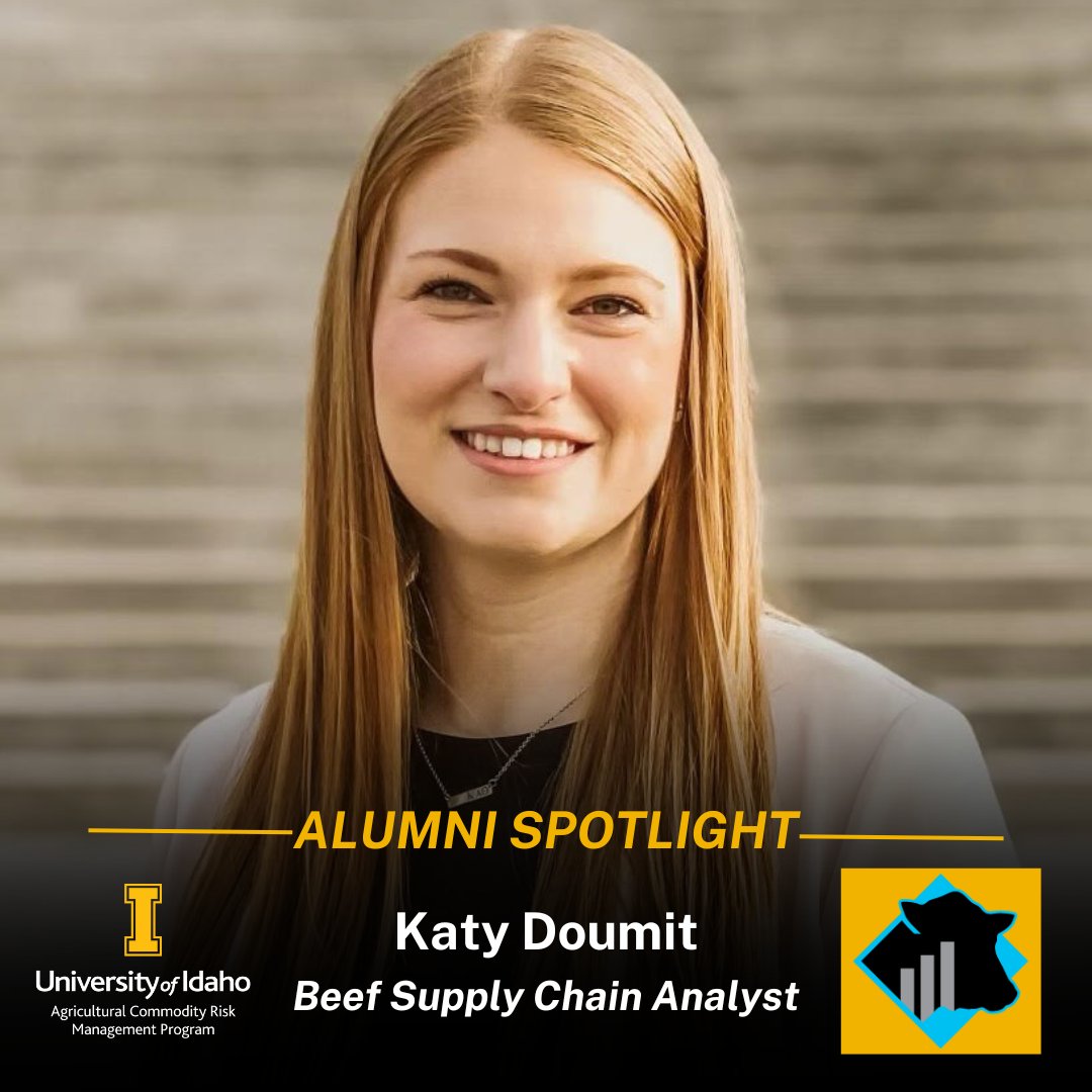 Meet Katy Doumit, a 2023 UIdaho alumna with degrees in Finance and Agribusiness and certificates in ACRM and Trading &amp; Capital Management! Today, she’s a Beef Supply Chain Analyst at Cattlenomics.

Check out our other social media pages to read more about her experience!