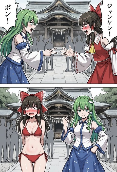 霊夢と早苗でAI野球拳…
ジャンケンのルールを🍌くんがどの程度理解できるか分からないけど、勝敗をAIに委ねると展開が読めず興奮する。これは実質エロゲでは? 