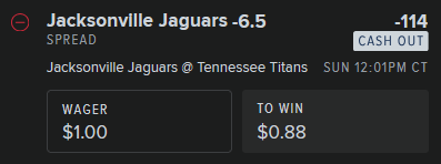 betwith1dollar's tweet photo. @Dataman422 @KuttBet Jacksonville Jaguars @ Tennessee Titans

Jacksonville Jaguars -6.5; -114

#DefinitelyDoNotTakeGamblingTipsFromMe https://t.co/u451z2vdP2