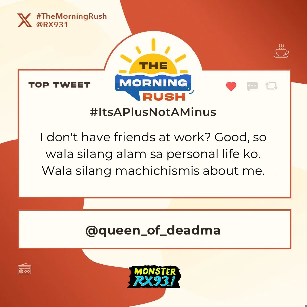 RX931's tweet photo. Top Entry: #ItsAPlusNotAMinus from @queen_of_deadma #TheMorningRush https://t.co/wJvbX2prmq
