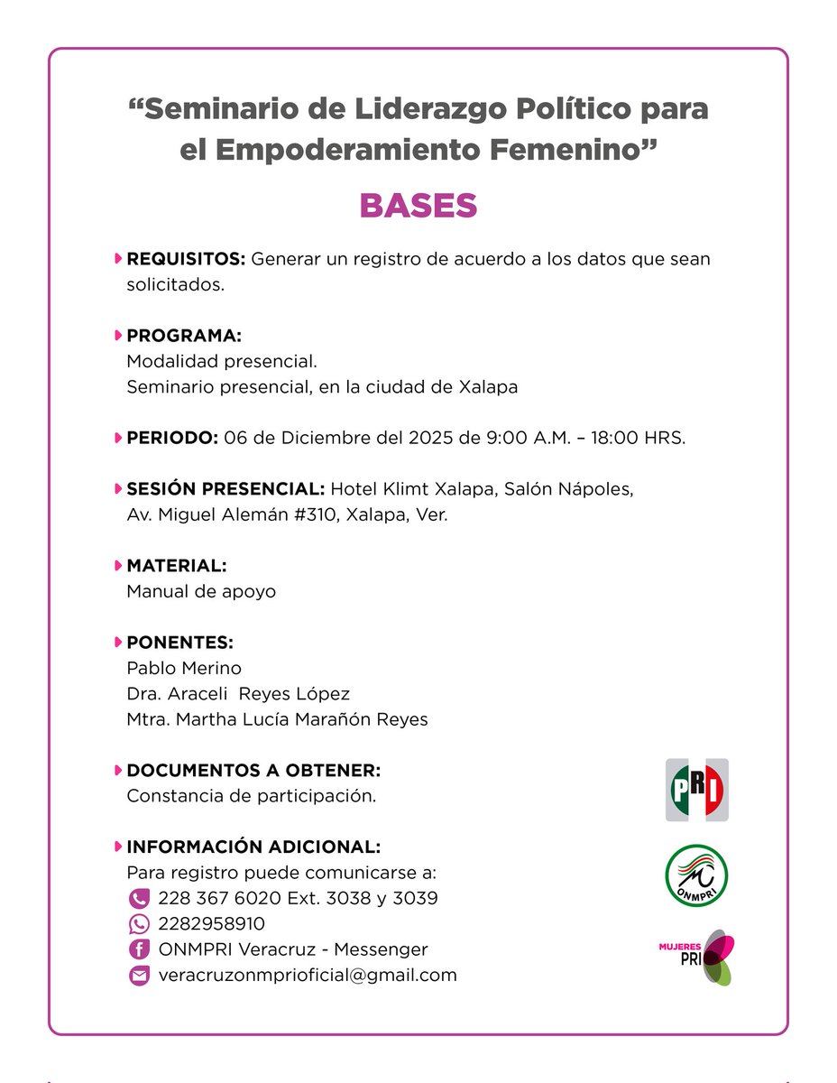 ONMPRIVER1's tweet photo. El Comité Directivo Estatal del Partido Revolucionario Institucional en Veracruz, a través del Organismo Nacional de Mujeres Priistas, con fundamento en sus estatutos y reglamento de fiscalización, expide la siguiente: 🔴CONVOCATORIA🔴 https://t.co/nD13ZYPp7k