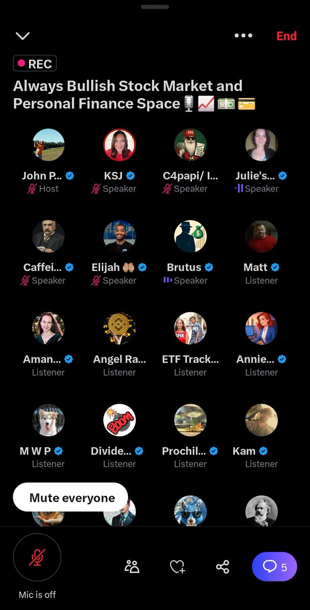 Thank you to everyone who joined us! Shout-out to the amazing speakers! Highly recommend following 🤝

Co-Hosts
<a href="/CaffeineCraig/">CaffeinatedCraig</a> <a href="/ElijahColeman21/">Elijah 🤲🏽</a>

Guest Speakers
<a href="/ObjIFDividends/">Julie's Budgets & Dividends</a> <a href="/KSJ_Kreative/">KSJ</a> <a href="/c4pappi/">C4papi/ Investor Claus</a> <a href="/brandon_wealth9/">Brandon Wealth</a> <a href="/21Quebec/">Brutus</a> <a href="/CoachMacHTX/">Otis Mcalhany</a>

x.com/i/spaces/1yoKM…