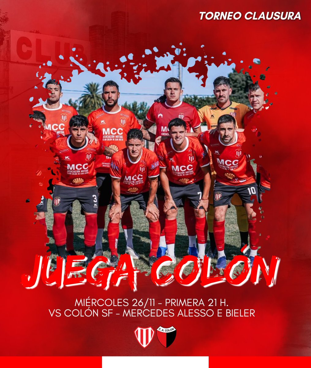 #𝐅𝐔́𝐓𝐁𝐎𝐋 - 𝐉𝐔𝐄𝐆𝐀 𝐂𝐎𝐋𝐎́𝐍 ⚽

🏆 Torneo Clausura - Semifinal
🗓️ Miércoles 26/11
🕘 21 H. Primera 
🆚 Colón SF 
🏟️ Mercedes A. de Bieler
🍔 Servicio de buffet
📌 Reconocimiento a Fútbol Senior y Hockey Sub 16, y a todo el hockey por el ascenso 

#LosGuerreros ⚔️🇦🇹