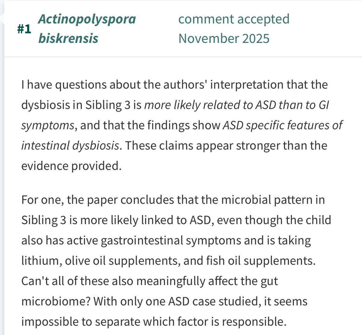 Thatsregrettab1's tweet image. This paper seems to present very weak evidence that the authors use to try to show an associative relationship. When questioned about these tenuous connections, and contradictory references cited in the paper, the authors reply: “let’s do a podcast!?”

This isn’t a cage match. 🤡