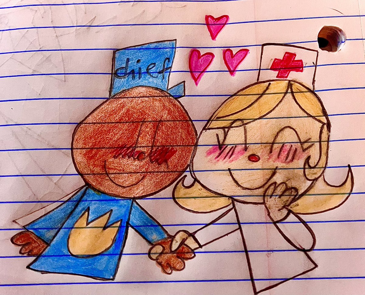 pinkystard18105's tweet photo. A doodle of Chief and Nurse Lady because I love them sm 💙❤️‍🩹 #dogman #dogmanchief #nurselady #dogmanfanart #comfortship #fanart #doodle https://t.co/y0XTlghy75